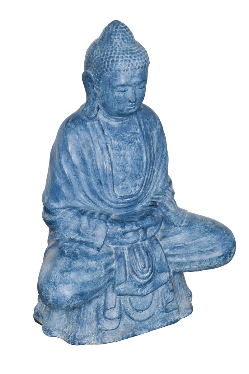 Buddha Sitting Lotus 30 Inch  Blue Stone Stone Finish Indoor Outdoor Hand Cast and Hand Finished