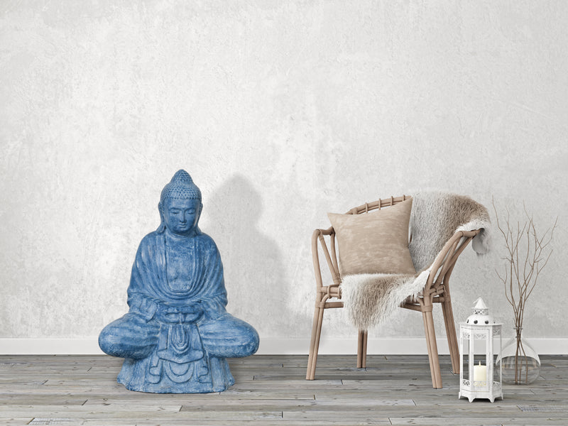 Buddha Sitting Lotus 30 Inch  Blue Stone Stone Finish Indoor Outdoor Hand Cast and Hand Finished