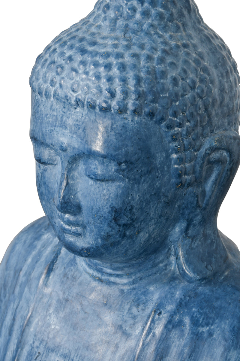 Buddha Sitting Lotus 30 Inch  Blue Stone Stone Finish Indoor Outdoor Hand Cast and Hand Finished