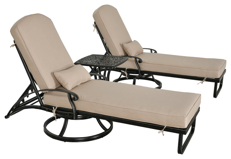Outdoor Estate 3pc Swivel Chaise Lounge and Table Set Outdoor Aluminum,  Sumbrella,   Bridgeton Moore Patio Furniture