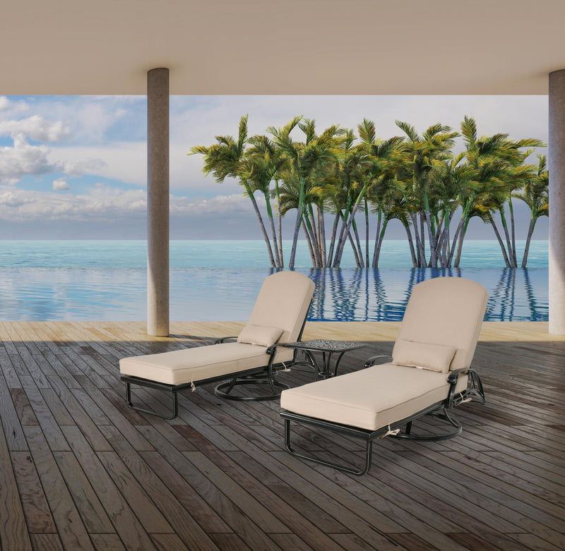 Outdoor Estate 3pc Swivel Chaise Lounge and Table Set Outdoor Aluminum,  Sumbrella,   Bridgeton Moore Patio Furniture