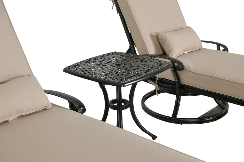 Outdoor Estate 3pc Swivel Chaise Lounge and Table Set Outdoor Aluminum,  Sumbrella,   Bridgeton Moore Patio Furniture