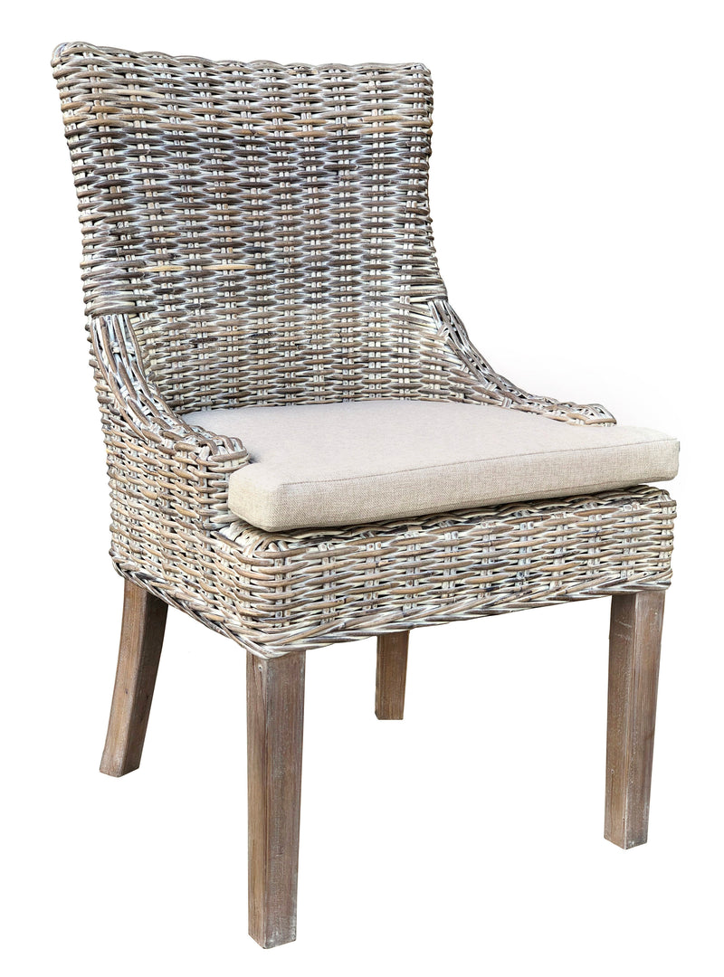 Chair Dining, Alfresco, Kuba Weave, White Wash, Hand Made, Mahogany Frame, Neutral Cushion Coastal, Farmhouse, Rustic
