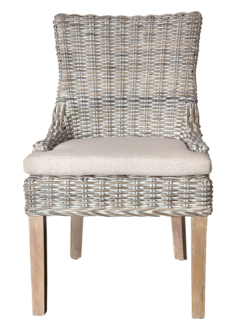 Chair Dining, Alfresco, Kuba Weave, White Wash, Hand Made, Mahogany Frame, Neutral Cushion Coastal, Farmhouse, Rustic
