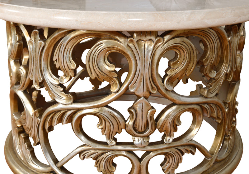 Platine Hand Carved Coffee Table w Creama Marfil Marble