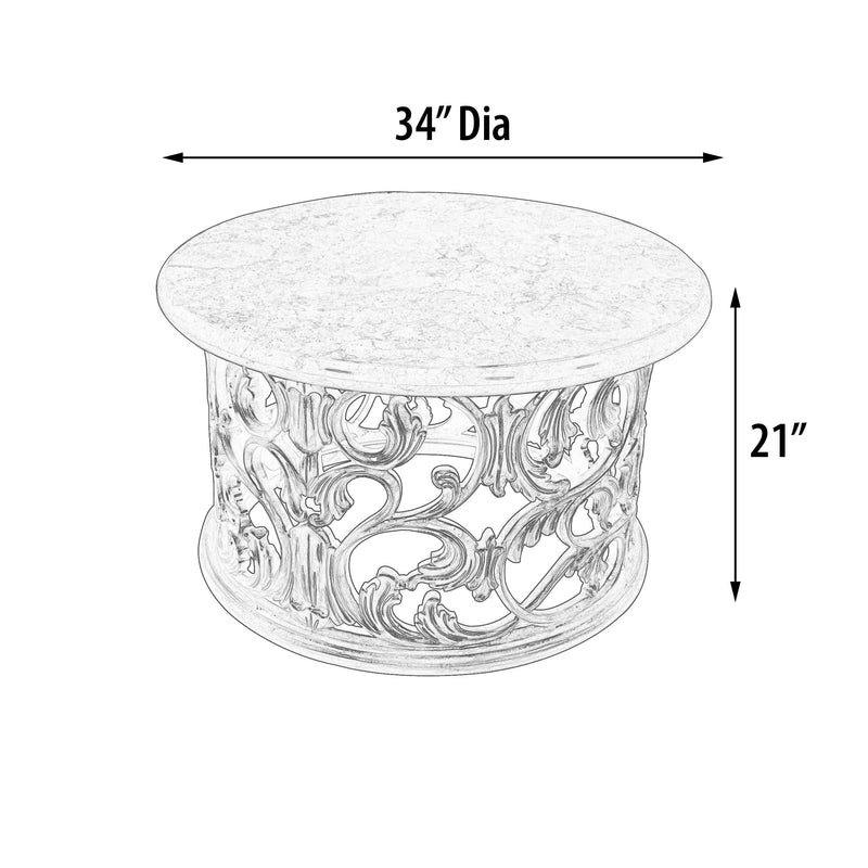 Platine Hand Carved Coffee Table w Creama Marfil Marble