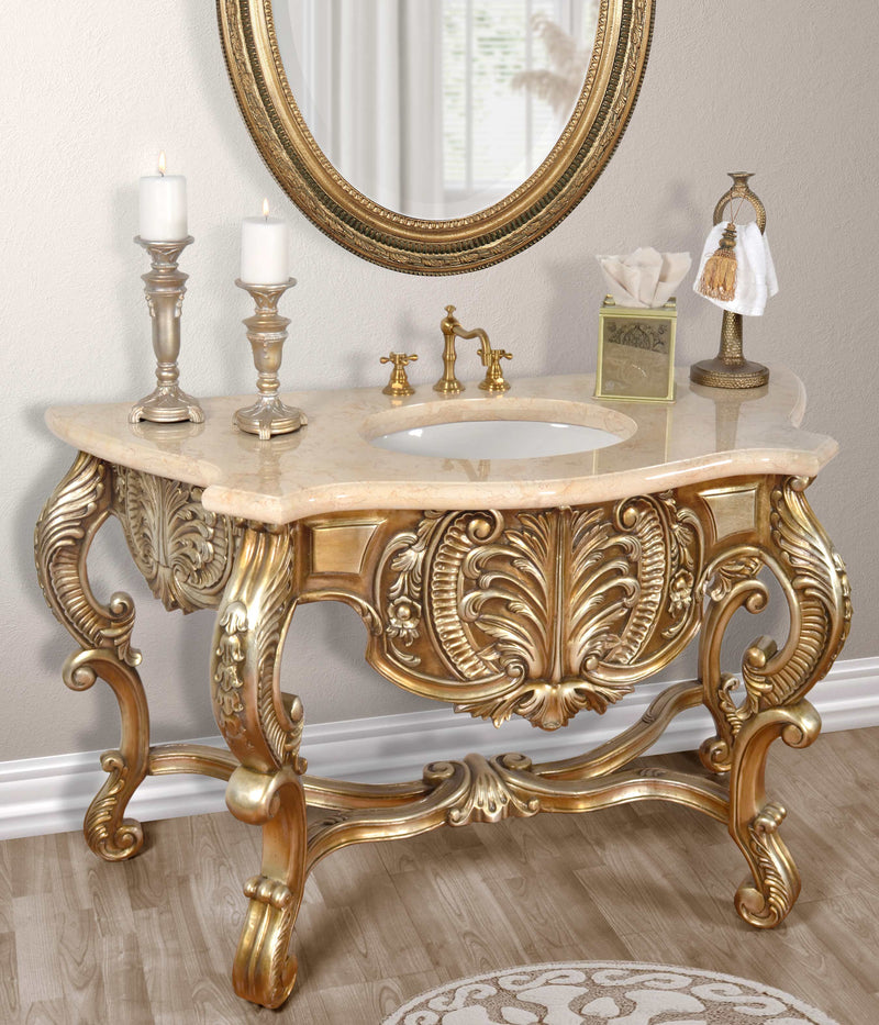 Platine Hand Carved Vanity  w Sink and Creama Marfil Marble