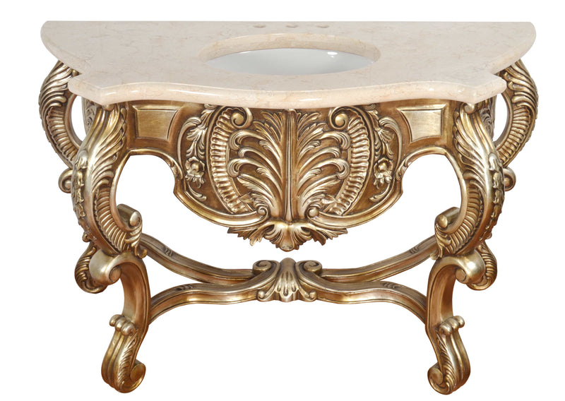 Platine Hand Carved Vanity  w Sink and Creama Marfil Marble
