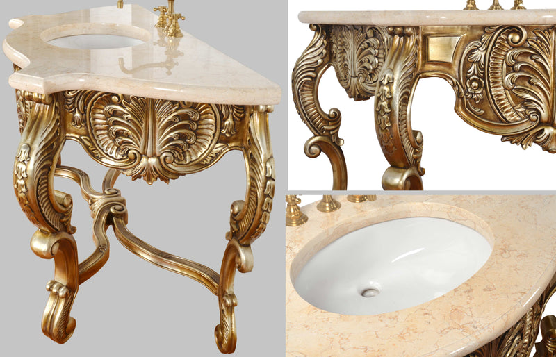 Platine Hand Carved Vanity  w Sink and Creama Marfil Marble