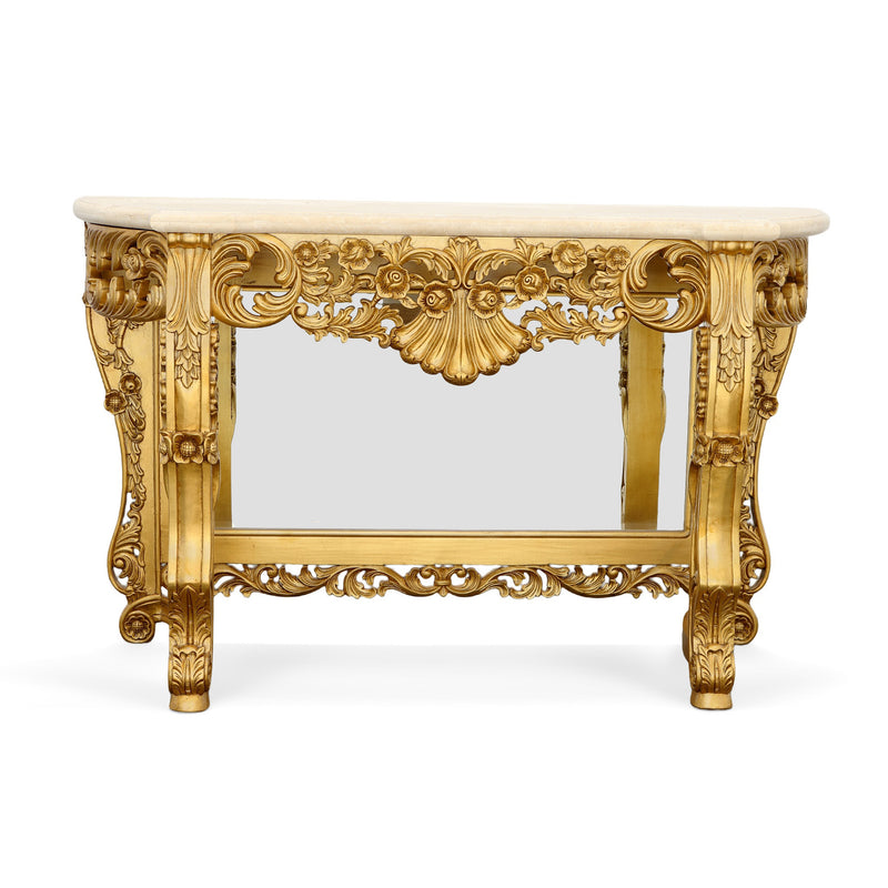 Gold  Cream Marble Top Console Sofa Hall Table