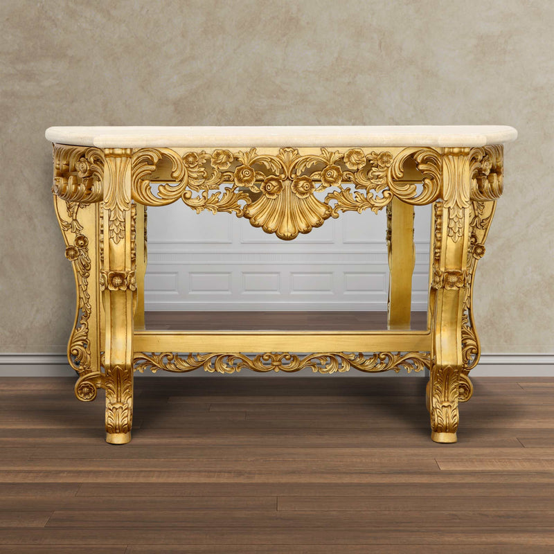 Gold  Cream Marble Top Console Sofa Hall Table