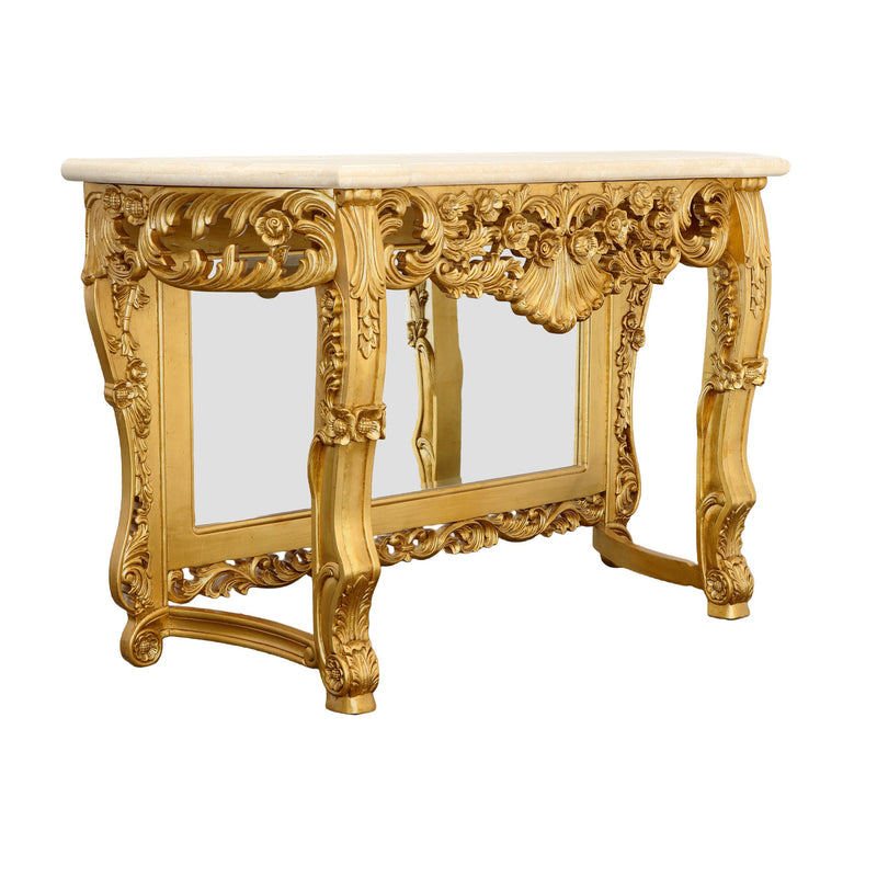 Gold  Cream Marble Top Console Sofa Hall Table