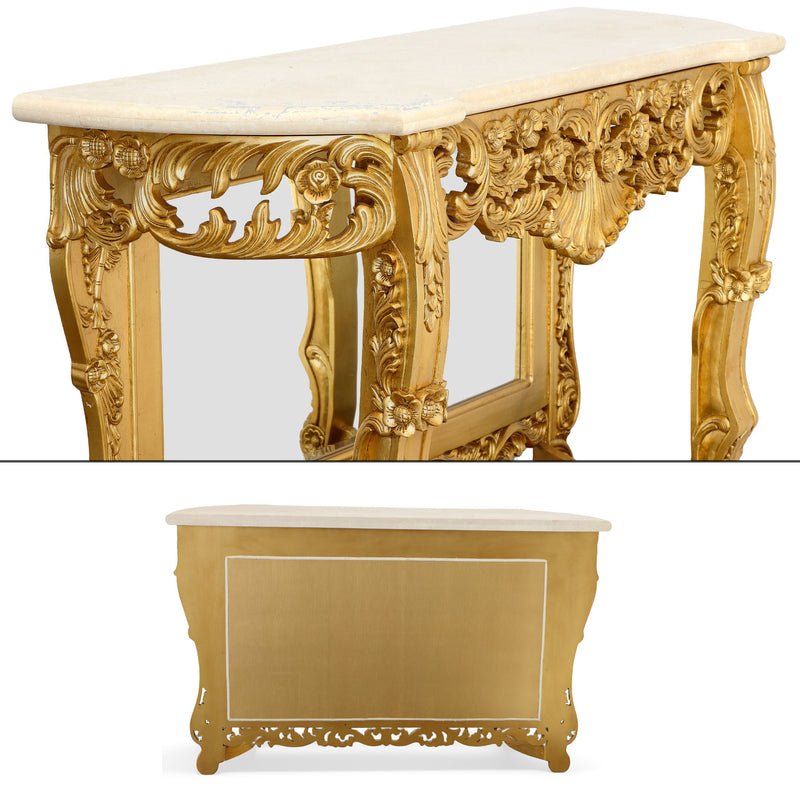 Gold  Cream Marble Top Console Sofa Hall Table