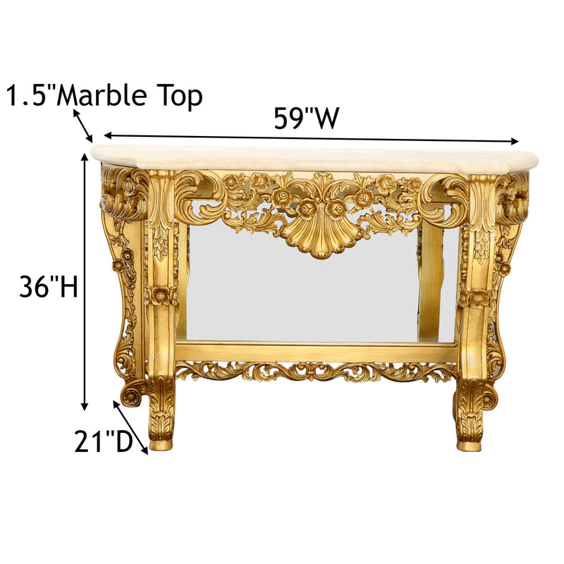 Gold  Cream Marble Top Console Sofa Hall Table