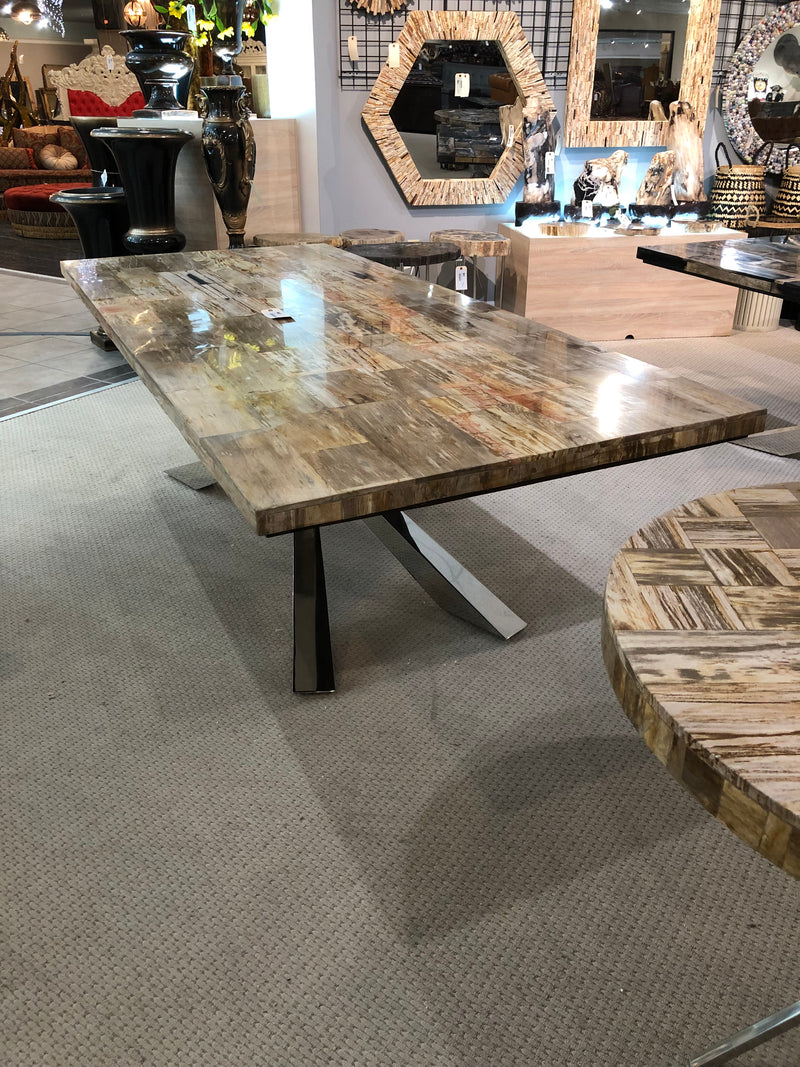 KC Top Amazing Petrified Light Wood 98 Inch Dining Table