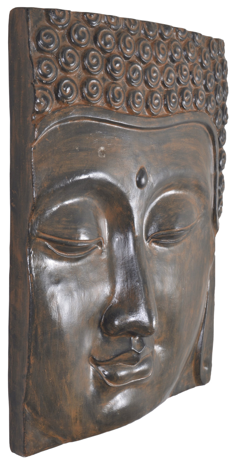 Buddha Wall Sculpture 31.5 Inch  Black Earthy Finish Indoor Outdoor Hand Cast and Hand Finished