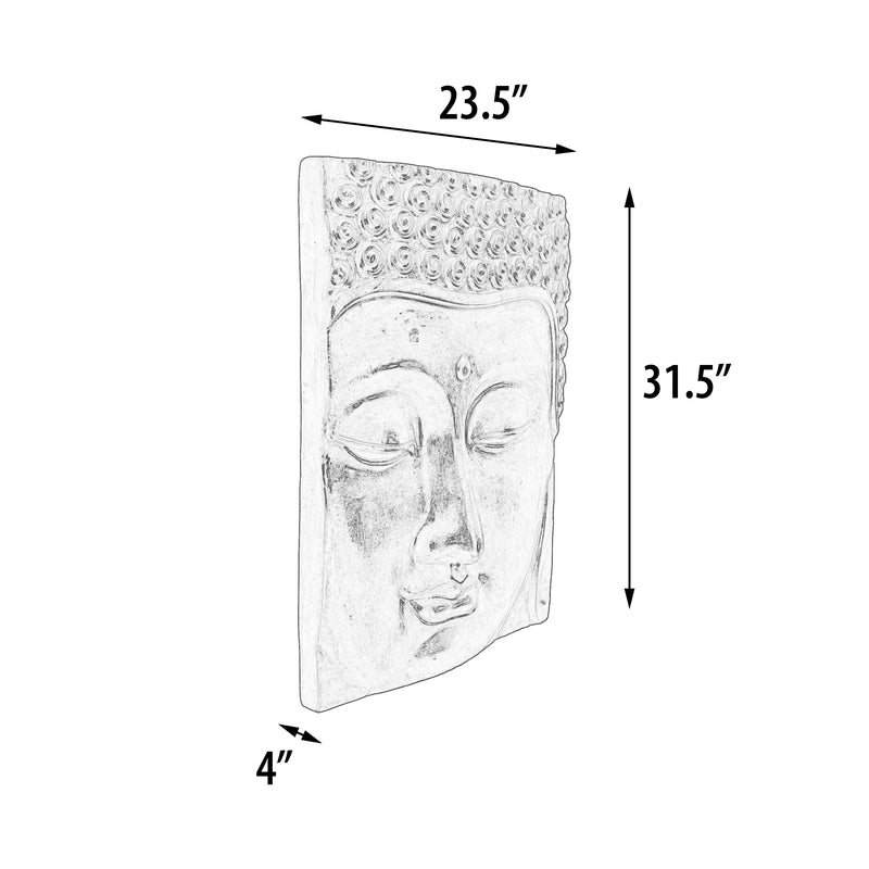 Buddha Wall Sculpture 31.5 Inch  Black Earthy Finish Indoor Outdoor Hand Cast and Hand Finished