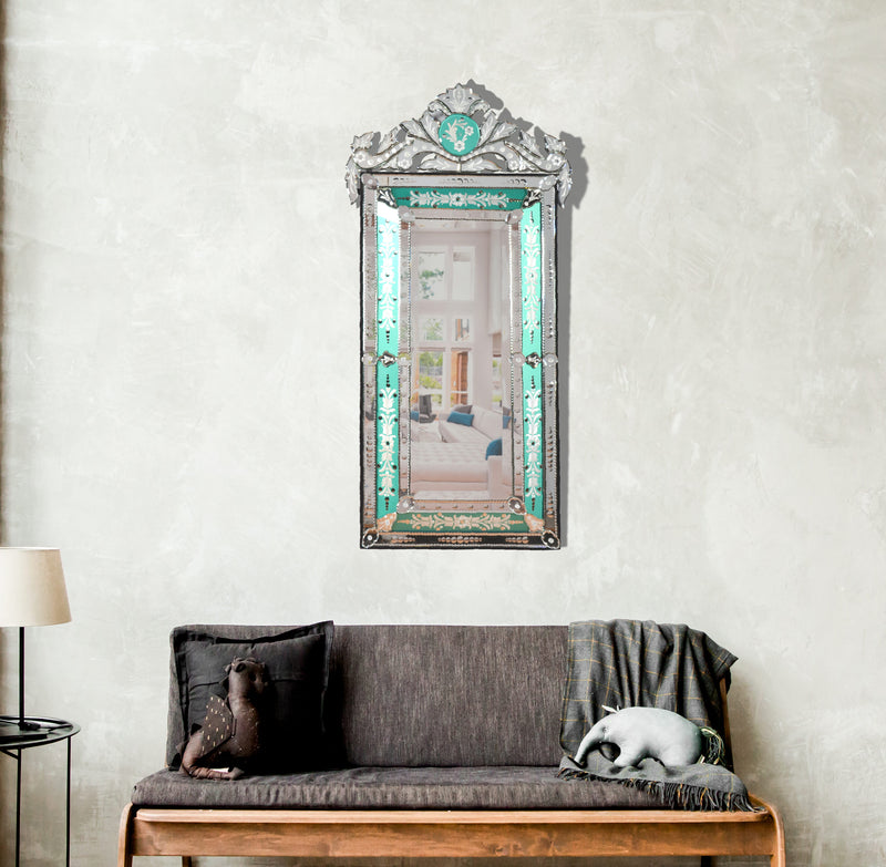 Venetian Style Premium Sea Foam Mirror 47.25 Inches Tall, Entry, Hall, Bathroom, Glam Room