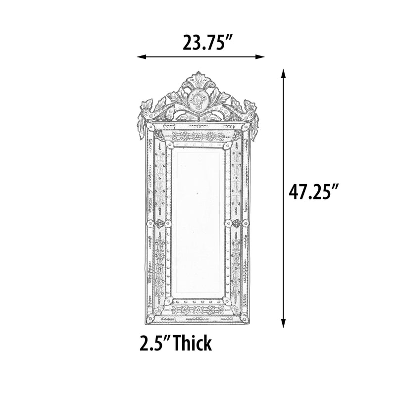 Venetian Style Premium Sea Foam Mirror 47.25 Inches Tall, Entry, Hall, Bathroom, Glam Room
