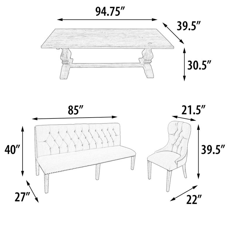 Inverness Farmhouse Bench Dining Table Set of 7 (KIT)