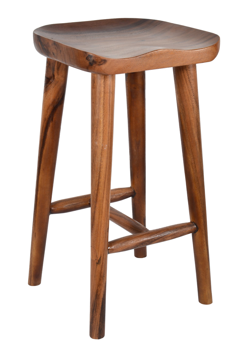 Contoured Suar Wood Bar Stool