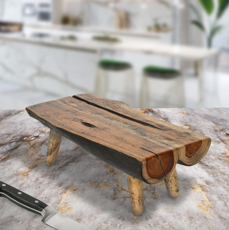 Mountain Studios Cutting Board Charcuterie Stand on Legs 19.7 Inches Natural Teak