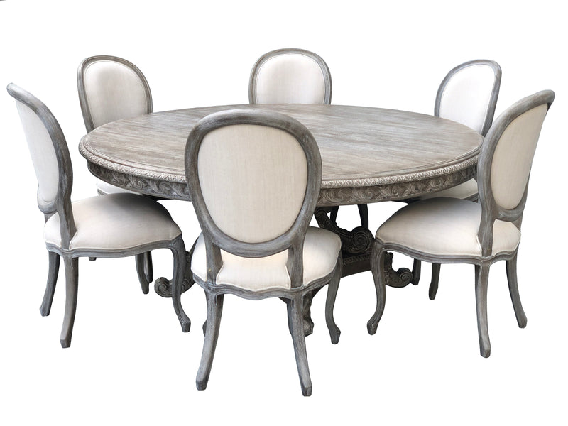 Anglia 72" Round Pedestal Dining Table with Casual Dining Side Chairs Set of 7-MG