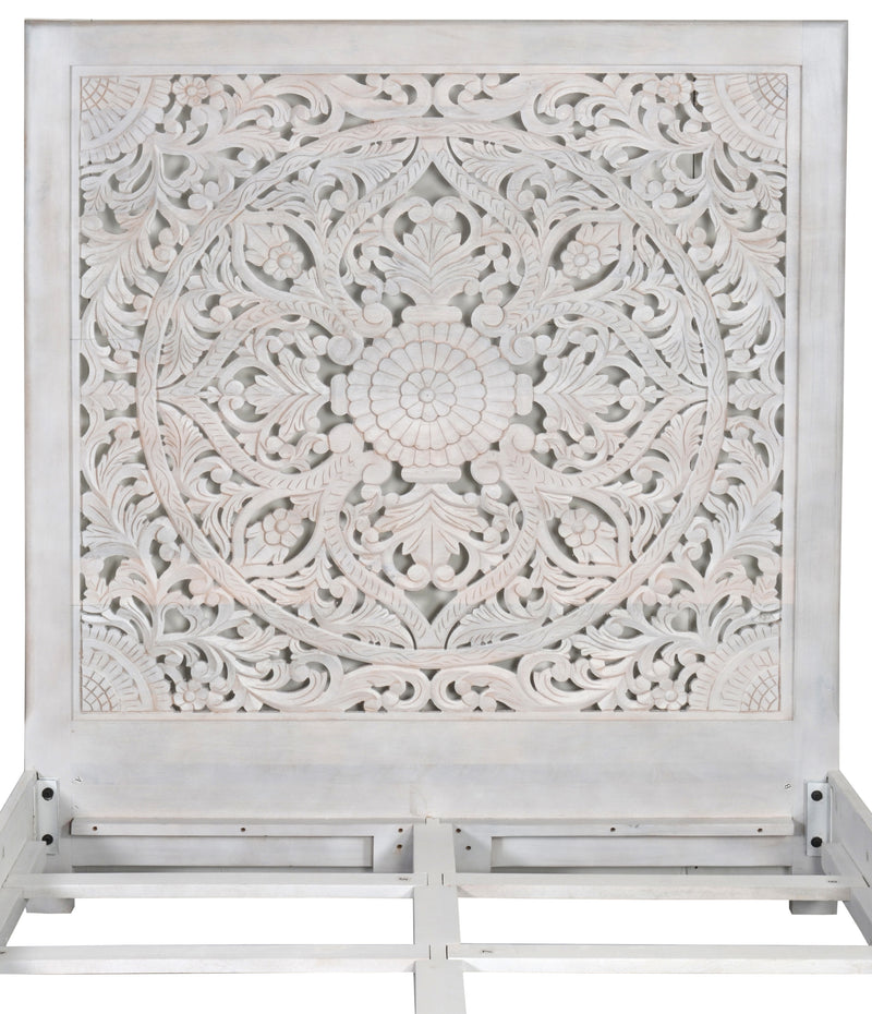 Carved Lace King Bed, White Wash Wood Rustic, Coastal, Cottage, Farmhouse