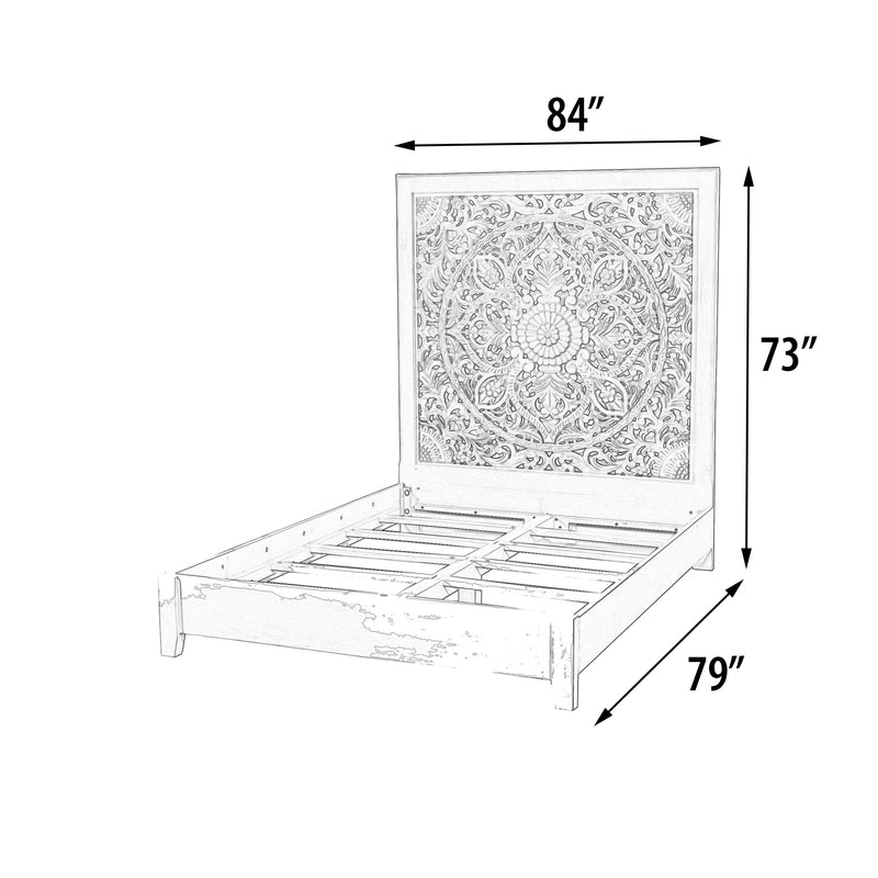Carved Lace King Bed, White Wash Wood Rustic, Coastal, Cottage, Farmhouse