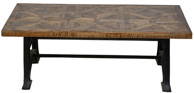 Wood and Industrial Iron Mango Parquet Coffee Table 54 Inch