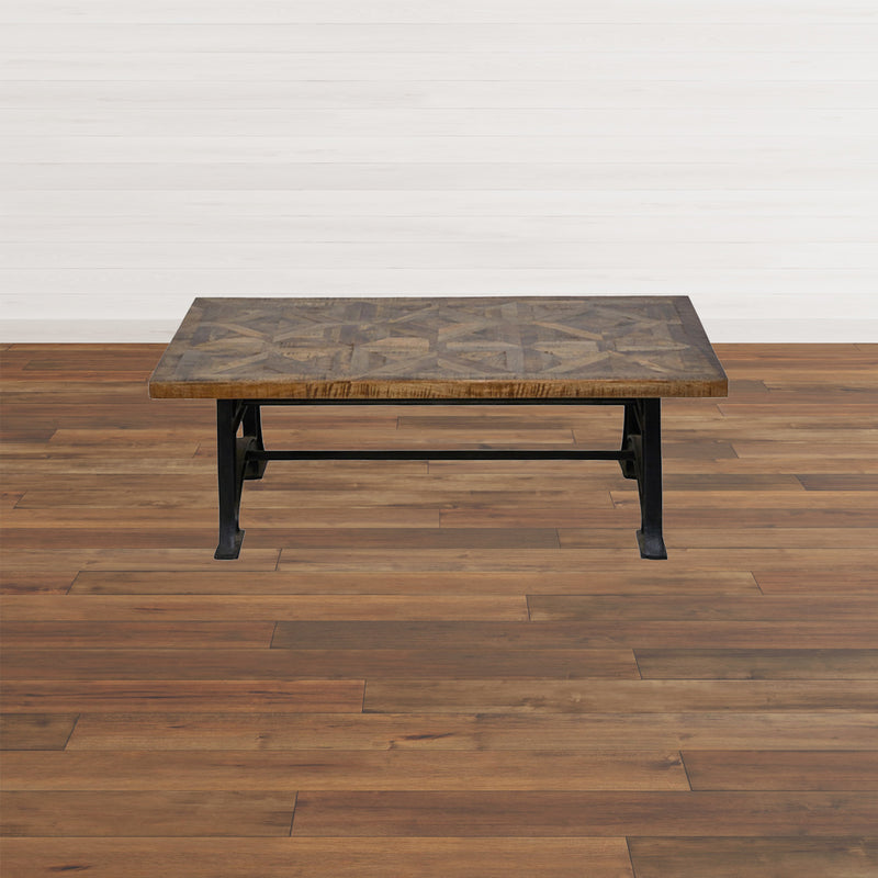 Wood and Industrial Iron Mango Parquet Coffee Table 54 Inch