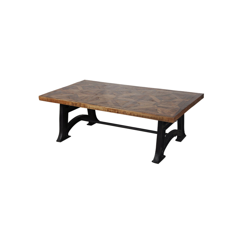 Wood and Industrial Iron Mango Parquet Coffee Table 54 Inch