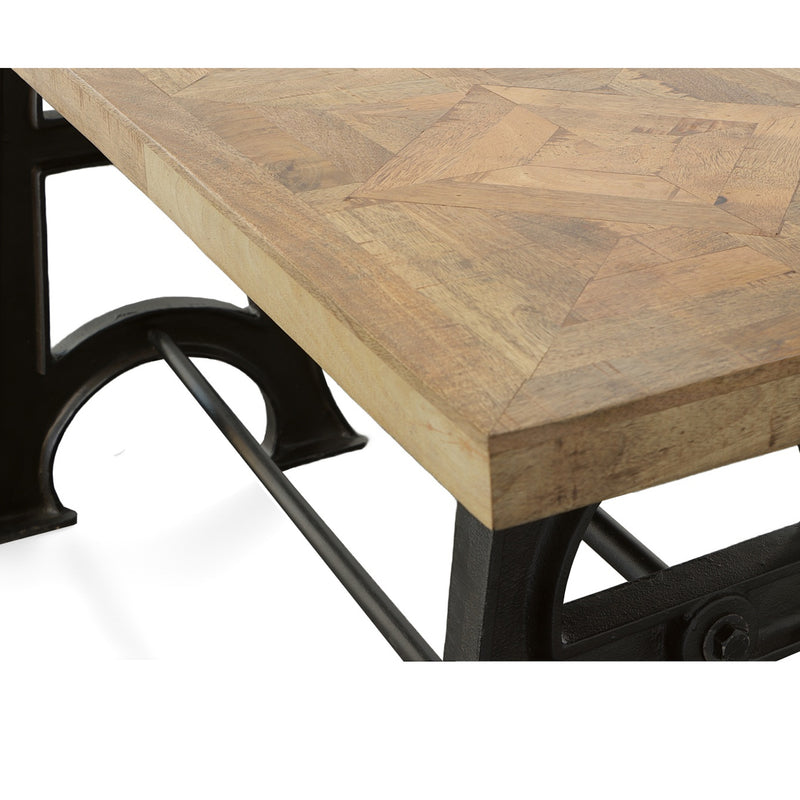 Wood and Industrial Iron Mango Parquet Coffee Table 54 Inch