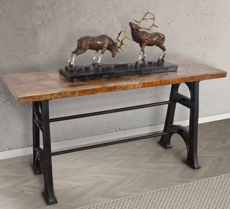 Wood and Industrial Iron Mango Parquet Console Table 60 Inch
