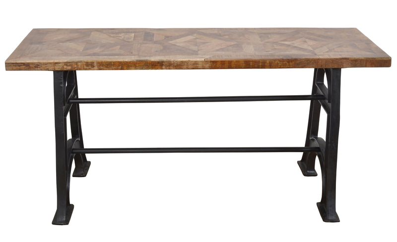 Wood and Industrial Iron Mango Parquet Console Table 60 Inch