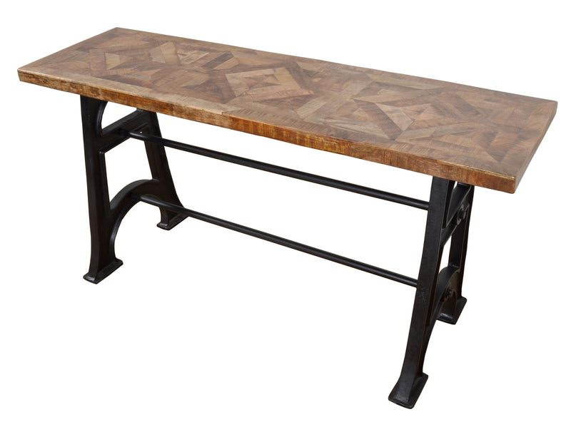 Wood and Industrial Iron Mango Parquet Console Table 60 Inch