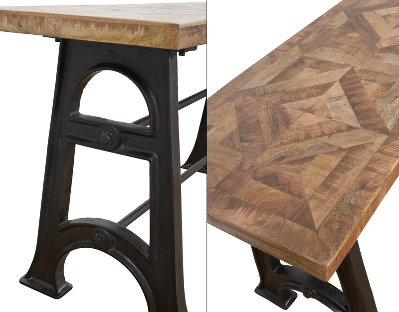 Wood and Industrial Iron Mango Parquet Console Table 60 Inch
