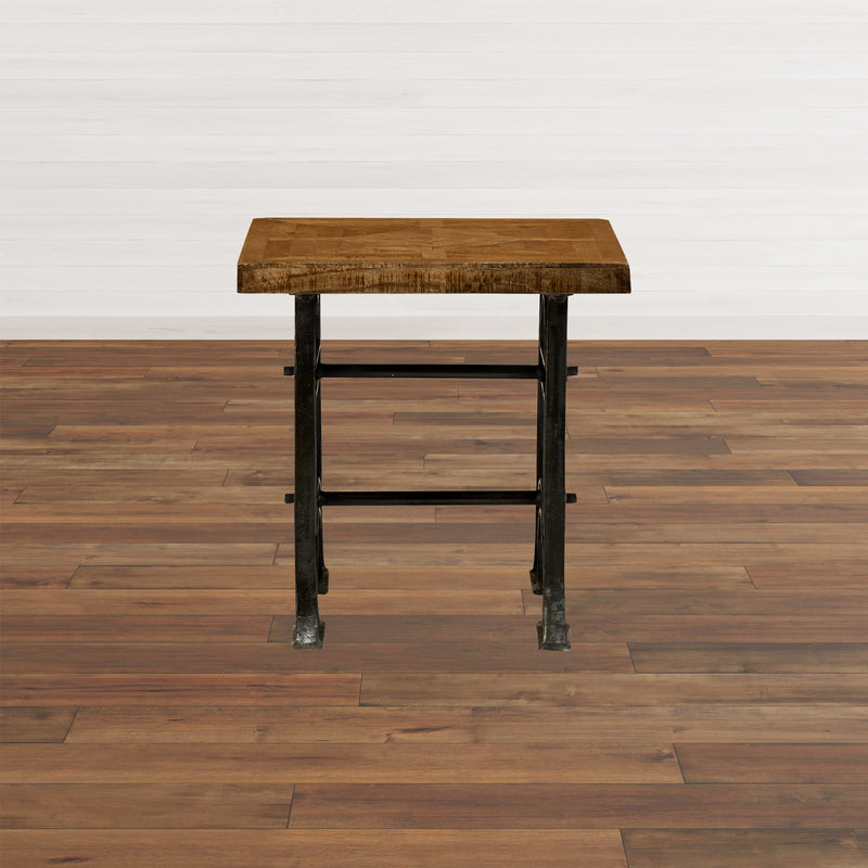 Wood and Industrial Iron Mango Parquet Lamp Table 24 Inch