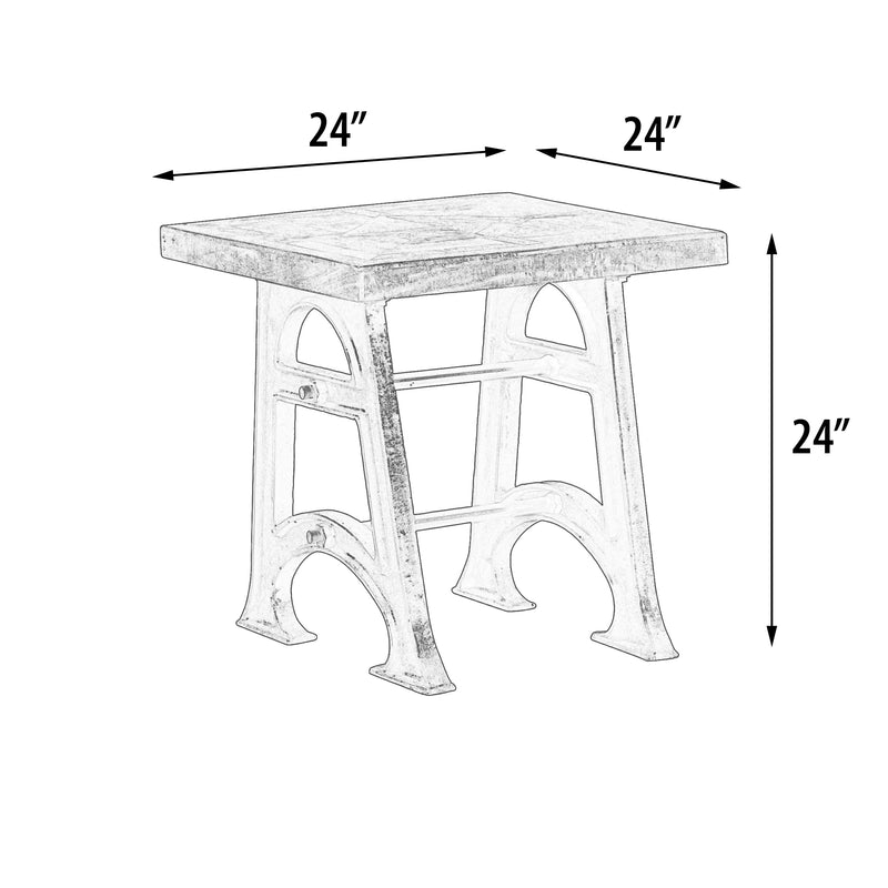 Wood and Industrial Iron Mango Parquet Lamp Table 24 Inch