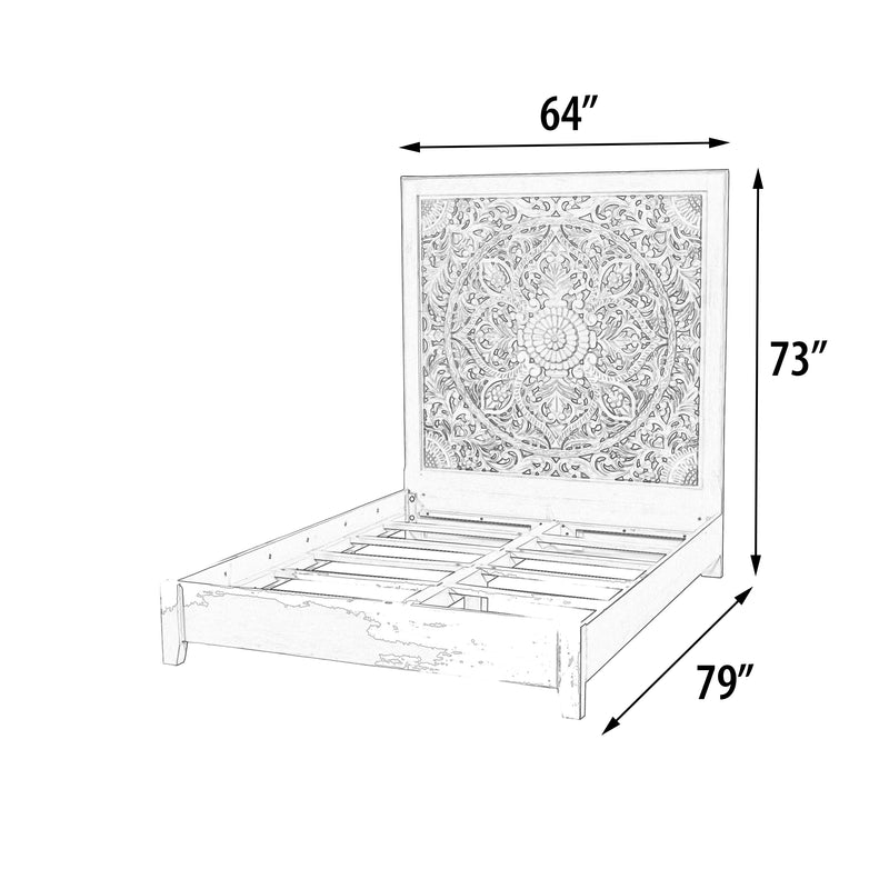 Carved Lace Queen Bed, White Wash Wood Rustic, Coastal, Cottage, Farmhouse