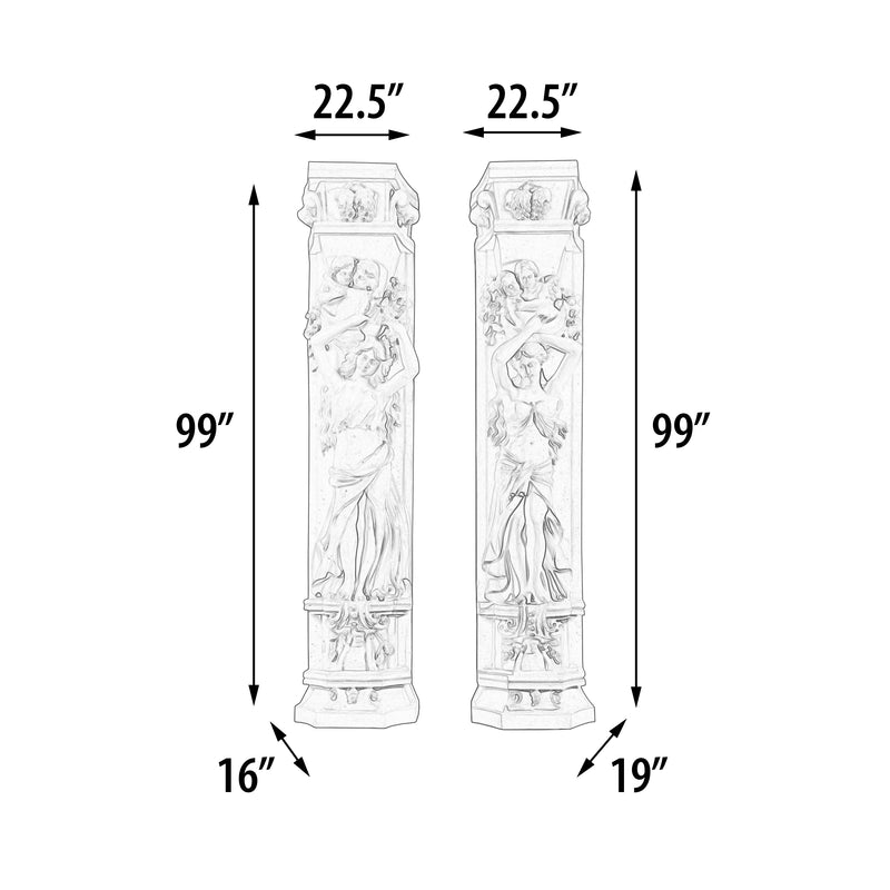 Pair Roman Girl Pilasters Stone Cast