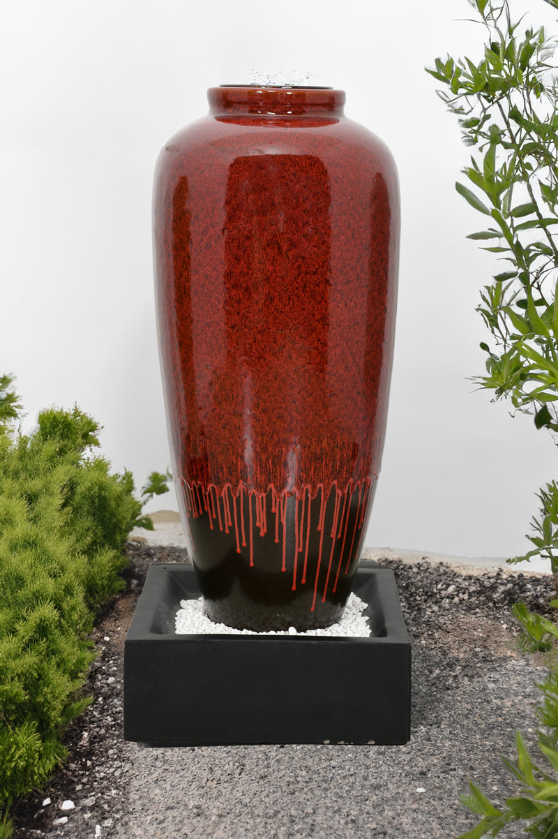Red Bubbling Outdoor Garden Vase Fountain 45 inches