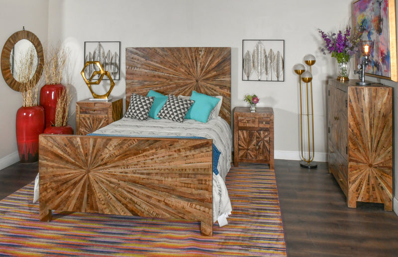 Mango Wood Solid Parquet Queen Bed