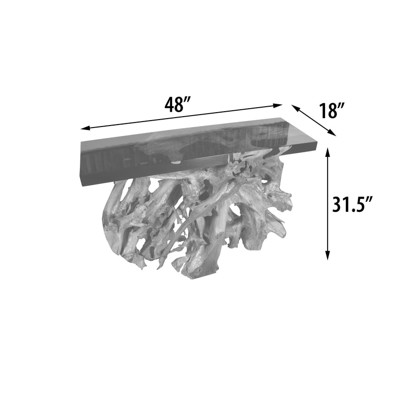 Artistic 48 Inch Floating Teak Root Console in Black Epoxy Resin
