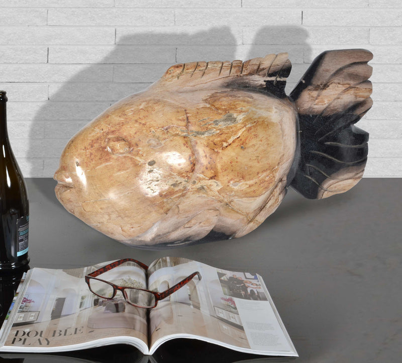 Mountain Studios Petrified Wood Fish 21 Inch Authentic Specimen, Fossil, Stone Artist Sculpture