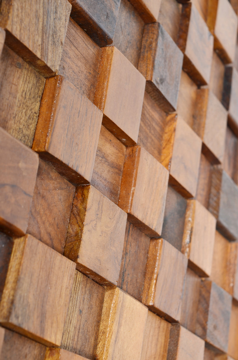 Mountain Studios Teak Mosaic Parquet Panel 98.5 Inch, Hand Made, Wall,Art,Modern,Rustic