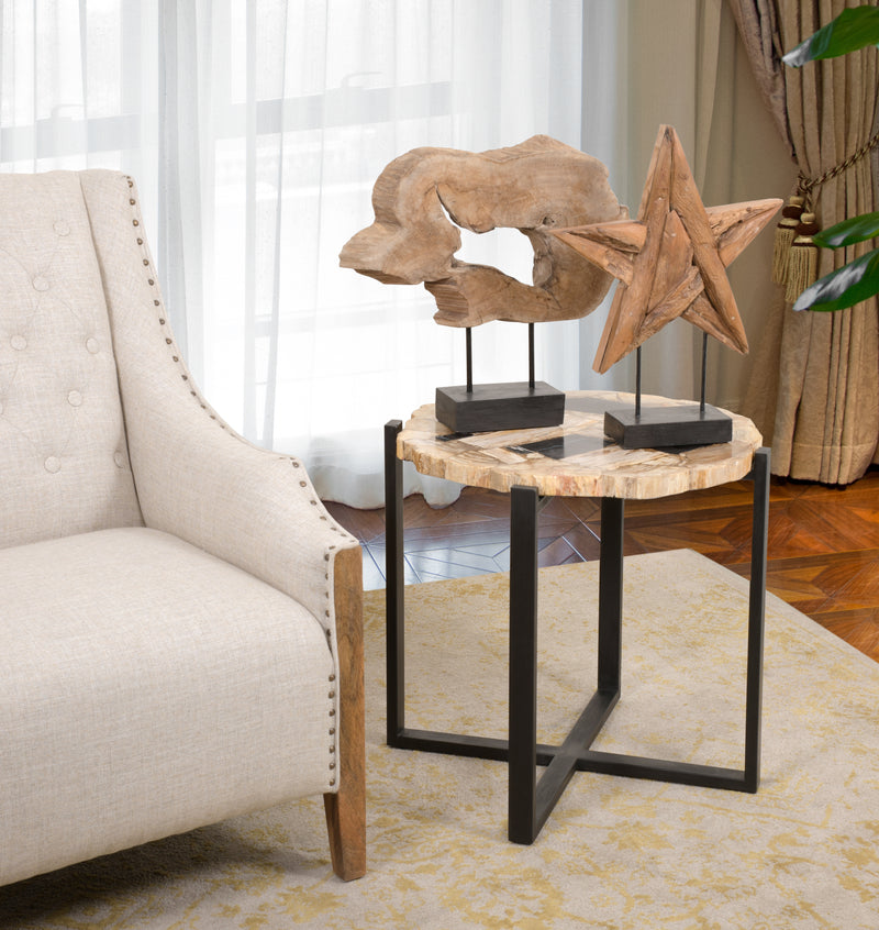 Mountain Studios Teak Wood Star on Stand 20 Inch Tall Rustic,Texas