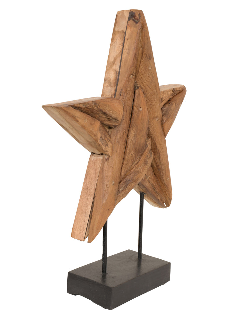 Mountain Studios Teak Wood Star on Stand 20 Inch Tall Rustic,Texas