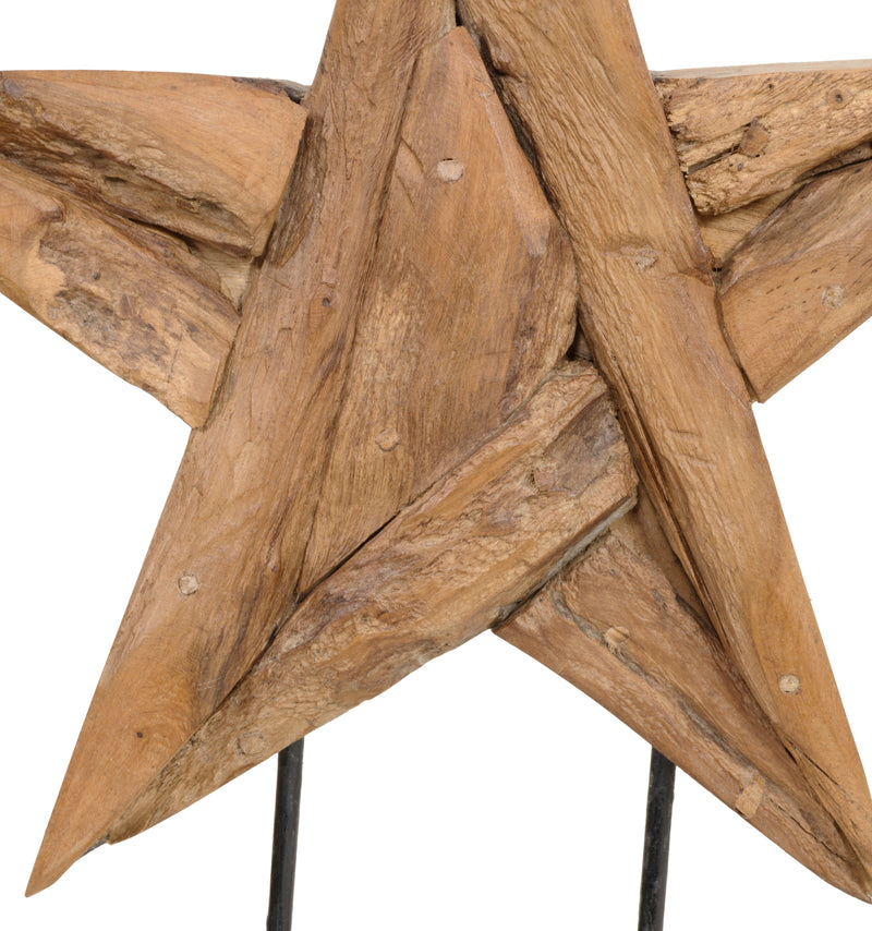 Mountain Studios Teak Wood Star on Stand 20 Inch Tall Rustic,Texas