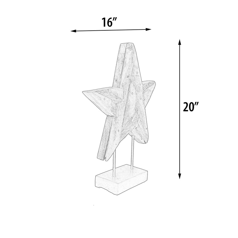 Mountain Studios Teak Wood Star on Stand 20 Inch Tall Rustic,Texas